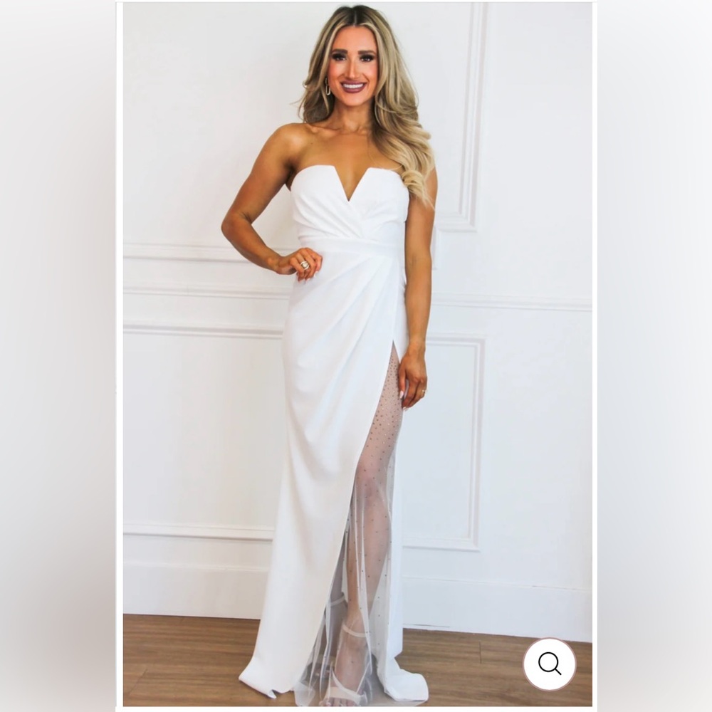 Bella & Bloom Boutique Lala strapless embellished slit maxi dress